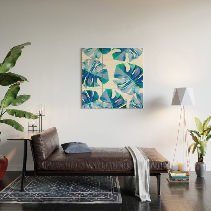 Monstera exotica - azure Wood Wall Art Gallery Image 2