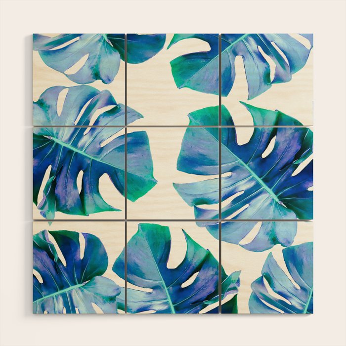 Monstera exotica - azure Wood Wall Art Gallery Image 1