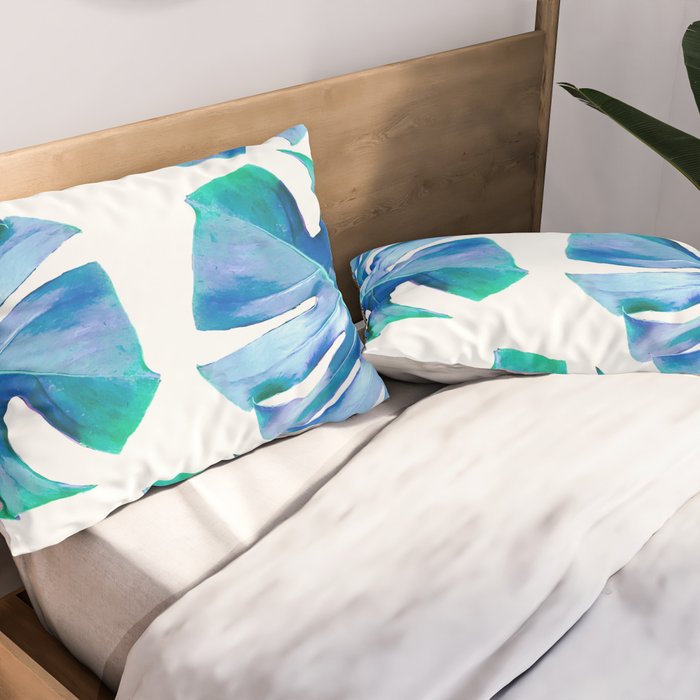 Monstera exotica - azure Pillow Sham Gallery Image 2