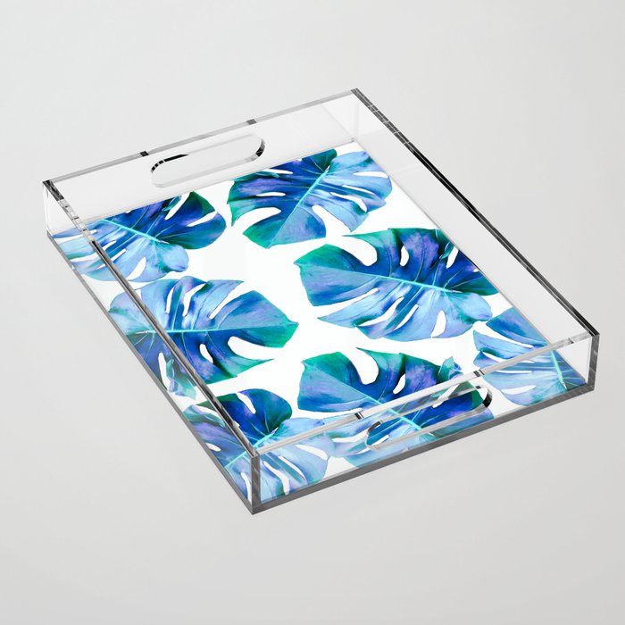 Monstera exotica - azure Acrylic Tray Gallery Image 1