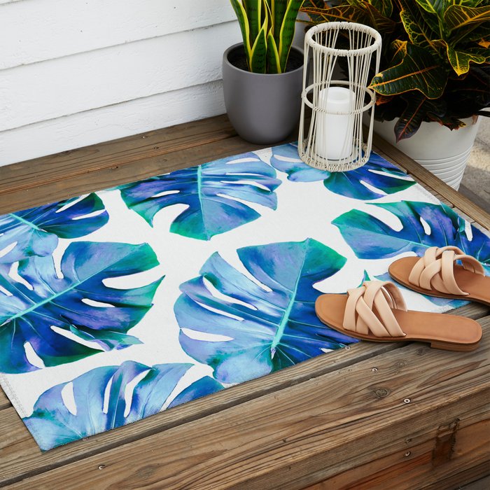 Monstera exotica - azure Outdoor Rug Gallery Image 2