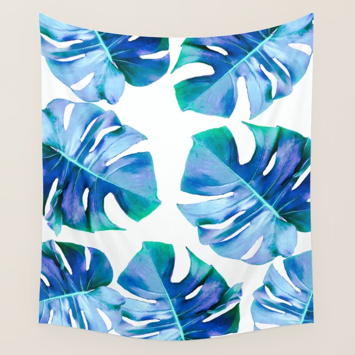 Monstera exotica - azure Wall Tapestry Gallery Image 4