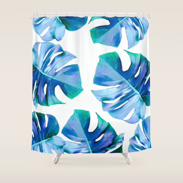 Monstera exotica - azure Shower Curtain Gallery Image 1