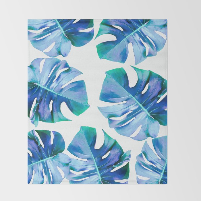 Monstera exotica - azure Throw Blanket Gallery Image 2