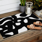 Maze Black & White Minimalist Abstract Mid century Ink Art Dark Brush Strokes Outdoor Rug Gallery Image 2
