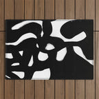 Maze Black & White Minimalist Abstract Mid century Ink Art Dark Brush Strokes Outdoor Rug Gallery Image 1