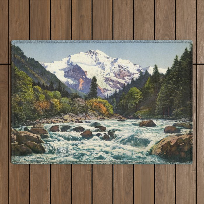 Mountains Forest Rocky River Outdoor Rug Gallery Image 1