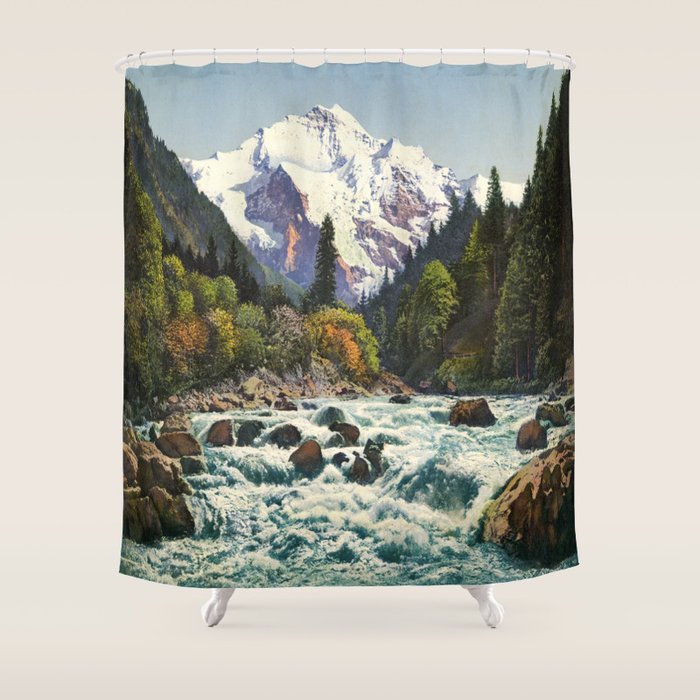 Mountains Forest Rocky River Shower Curtain Gallery Image 1