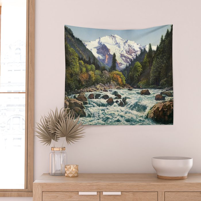 Mountains Forest Rocky River Wall Tapestry Gallery Image 2