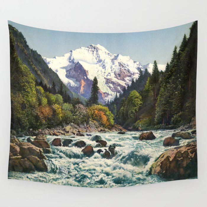 Mountains Forest Rocky River Wall Tapestry Gallery Image 4