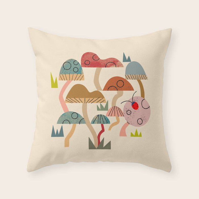 Toadstools and Ladybug Throw Pillow Gallery Image 1