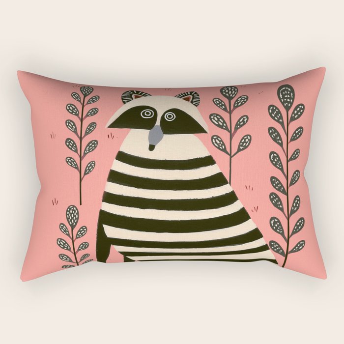 Pink Forest Raccoon Rectangular Pillow Gallery Image 1