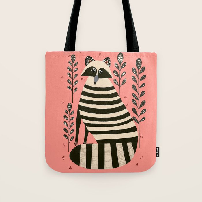 Pink Forest Raccoon Tote Bag Gallery Image 1