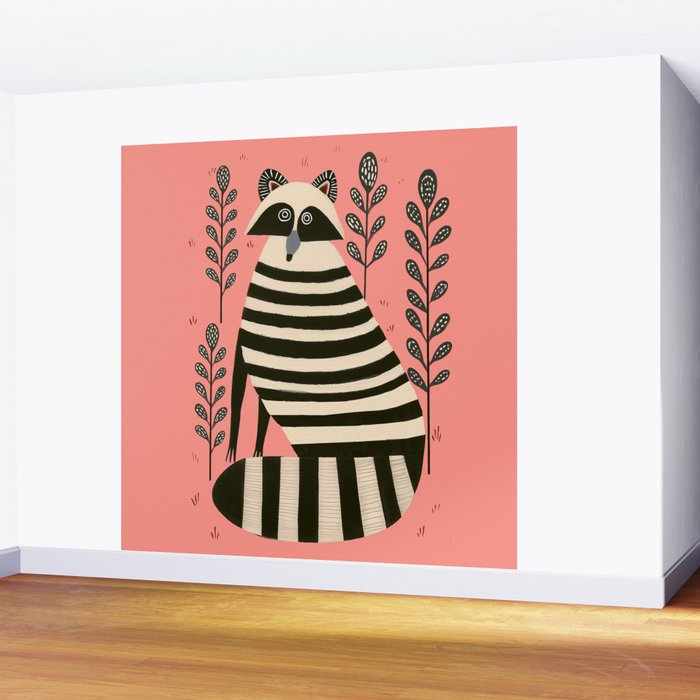 Pink Forest Raccoon Wall Mural Gallery Image 2