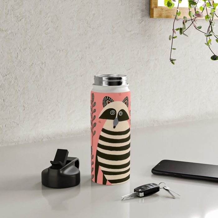 Pink Forest Raccoon Water Bottle Gallery Image 4