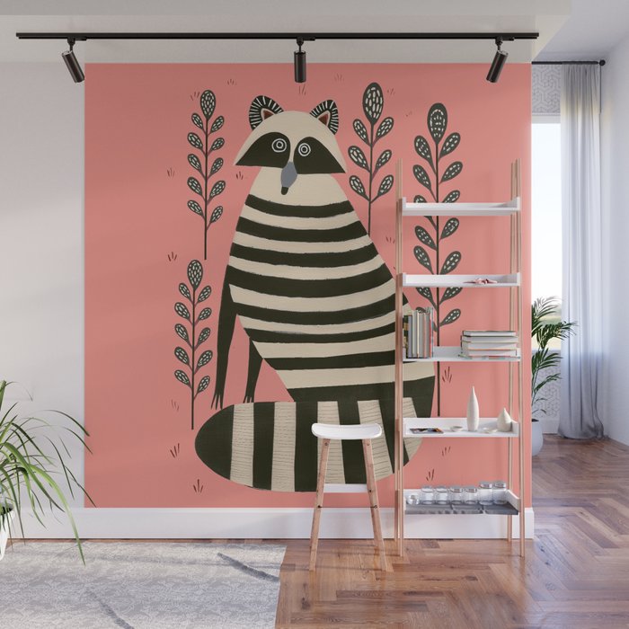Pink Forest Raccoon Wall Mural Gallery Image 1