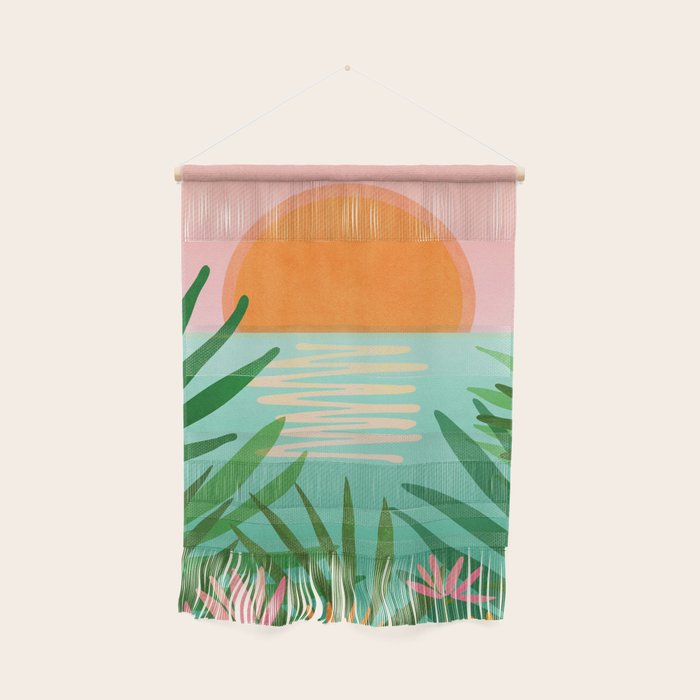 Tropical Views - Pink and Green Landscape Illustration Wall Hanging Gallery Image 1