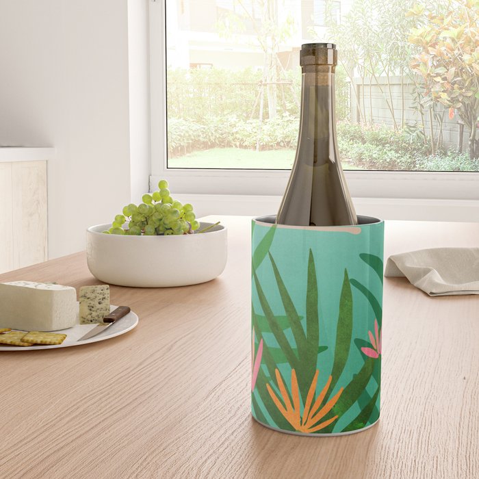 Tropical Views - Pink and Green Landscape Illustration Wine Chiller Gallery Image 4
