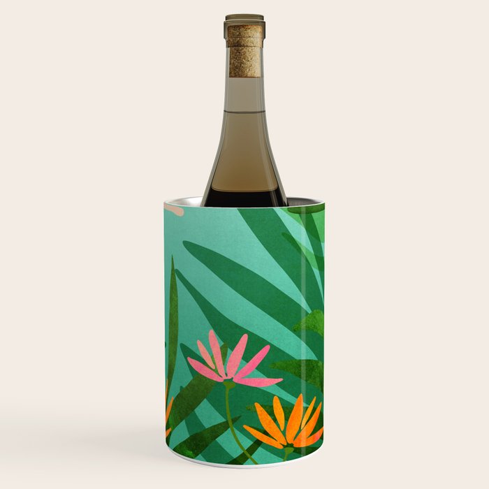 Tropical Views - Pink and Green Landscape Illustration Wine Chiller Gallery Image 3