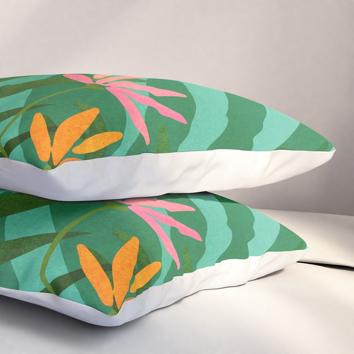 Tropical Views - Pink and Green Landscape Illustration Pillow Sham Gallery Image 3