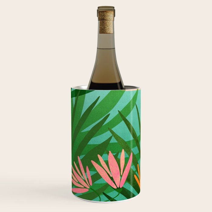 Tropical Views - Pink and Green Landscape Illustration Wine Chiller Gallery Image 2