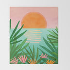 Tropical Views - Pink and Green Landscape Illustration Throw Blanket Gallery Image 2