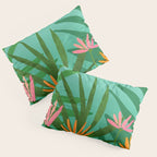 Tropical Views - Pink and Green Landscape Illustration Pillow Sham Gallery Image 3