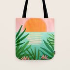 Tropical Views - Pink and Green Landscape Illustration Tote Bag Gallery Image 1