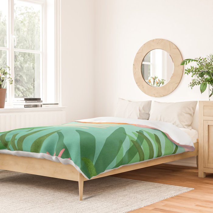Tropical Views - Pink and Green Landscape Illustration Duvet Cover Gallery Image 2
