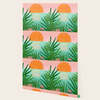 Tropical Views - Pink and Green Landscape Illustration Wallpaper Gallery Image 2