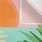 Tropical Views - Pink and Green Landscape Illustration Wall Tapestry Gallery Image 3
