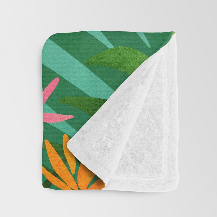 Tropical Views - Pink and Green Landscape Illustration Throw Blanket Gallery Image 3