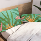 Tropical Views - Pink and Green Landscape Illustration Pillow Sham Gallery Image 2