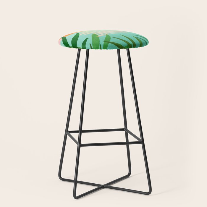 Tropical Views - Pink and Green Landscape Illustration Stool Gallery Image 1