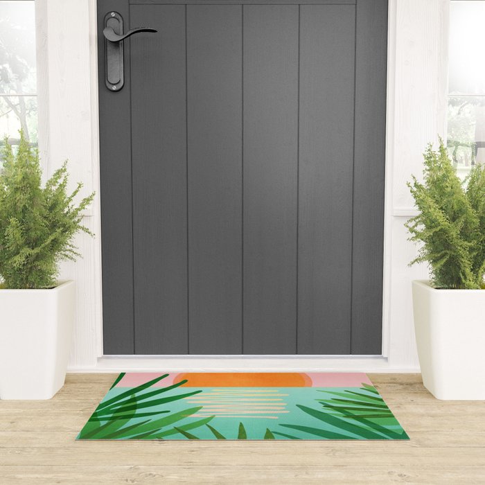 Tropical Views - Pink and Green Landscape Illustration Welcome Mat Gallery Image 3