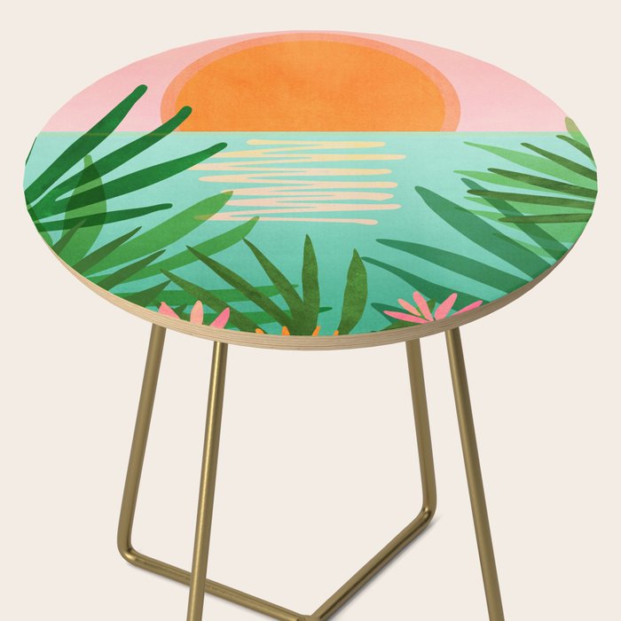 Tropical Views - Pink and Green Landscape Illustration Side Table Gallery Image 2