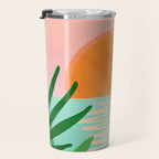 Tropical Views - Pink and Green Landscape Illustration Travel Mug Gallery Image 3