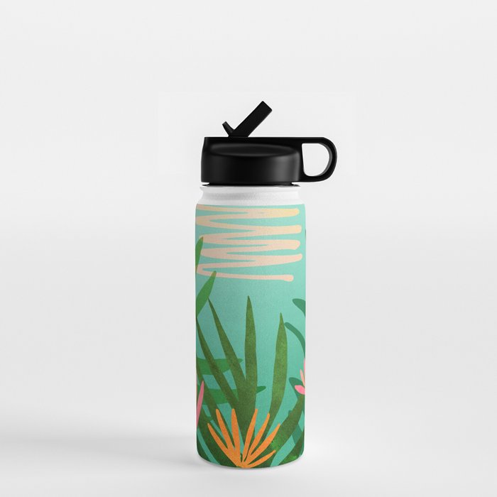 Tropical Views - Pink and Green Landscape Illustration Water Bottle Gallery Image 1