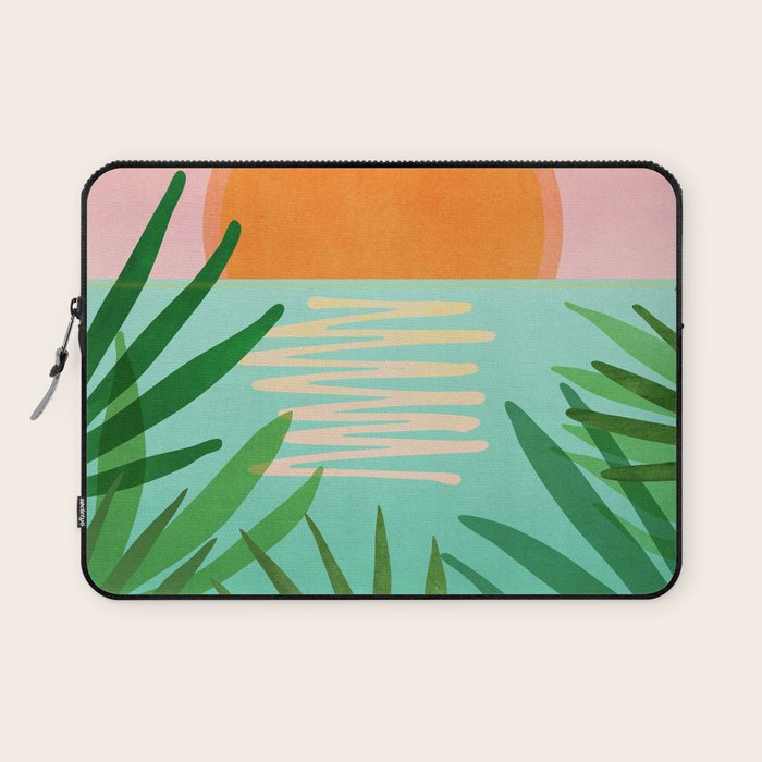 Tropical Views - Pink and Green Landscape Illustration Laptop Sleeve Gallery Image 1