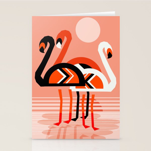 Posse - flamingo throwback nostalgia retro neon art print hipster trendy style minimal abstract geo Stationery Card Gallery Image 1