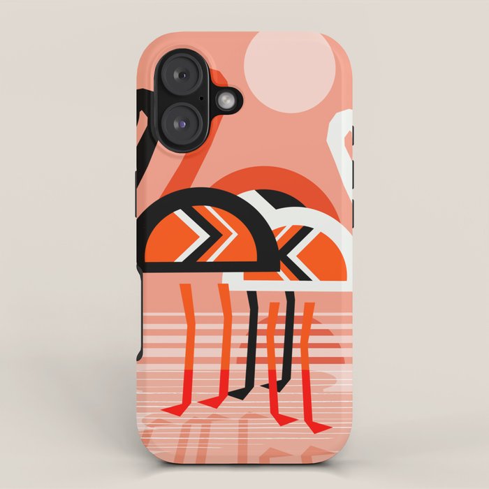 Posse - flamingo throwback nostalgia retro neon art print hipster trendy style minimal abstract geo iPhone Case Gallery Image 1