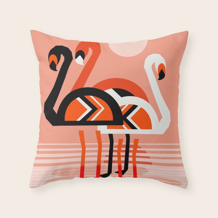 Posse - flamingo throwback nostalgia retro neon art print hipster trendy style minimal abstract geo Throw Pillow Gallery Image 1
