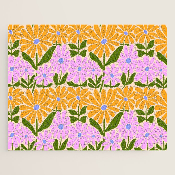 Retro Groovy Daisies - Orange, Pink, Very-Peri and Green  Jigsaw Puzzle Gallery Image 1