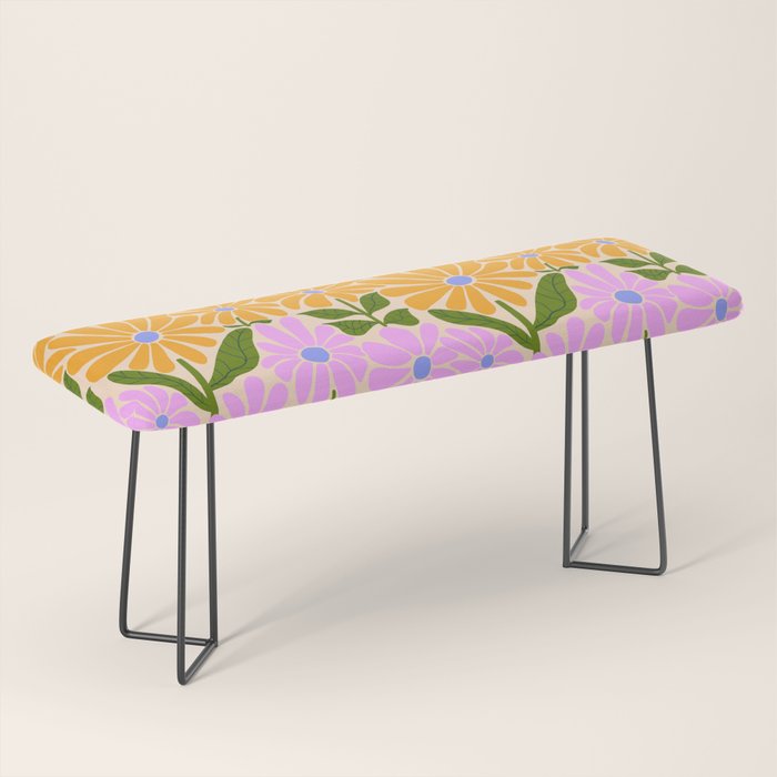 Retro Groovy Daisies - Orange, Pink, Very-Peri and Green  Bench Gallery Image 1