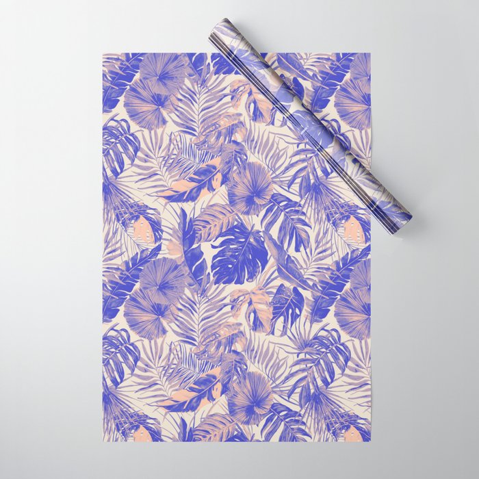 Blue and pink leafy jungle J Wrapping Paper Gallery Image 1