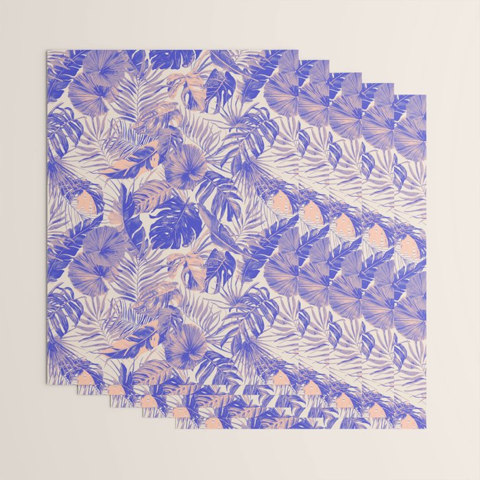Blue and pink leafy jungle J Wrapping Paper Gallery Image 3