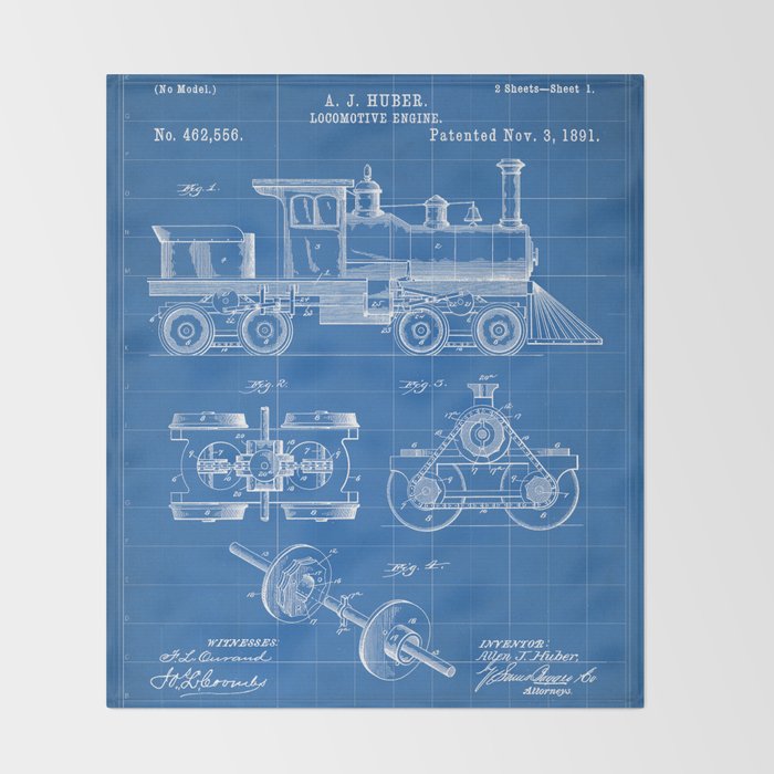 Train Locomotive Patent - Steam Train Art - Blueprint Throw Blanket Gallery Image 2