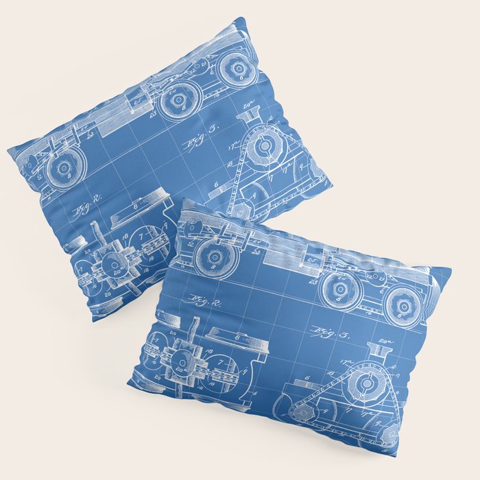 Train Locomotive Patent - Steam Train Art - Blueprint Pillow Sham Gallery Image 1
