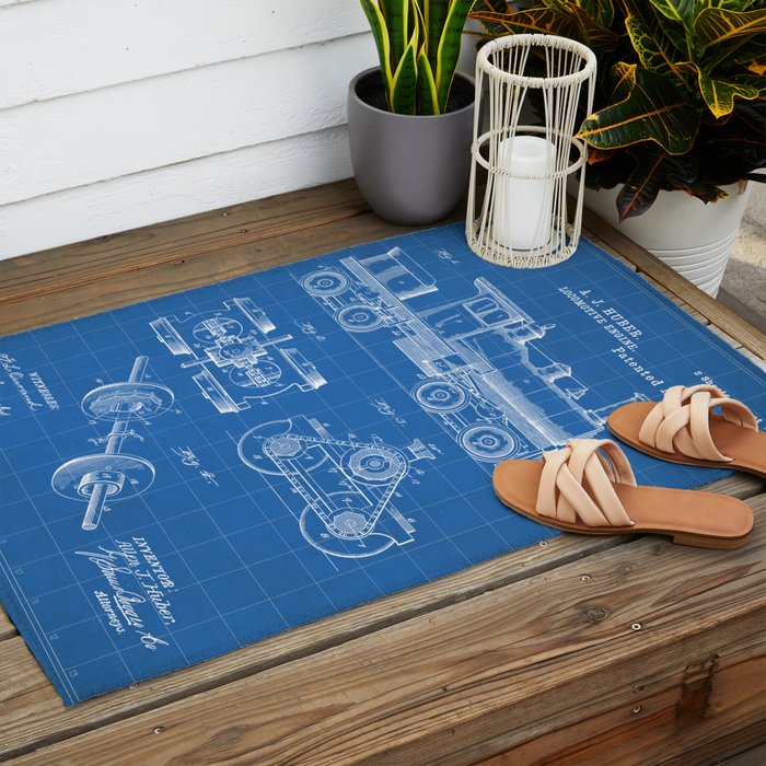 Train Locomotive Patent - Steam Train Art - Blueprint Outdoor Rug Gallery Image 2