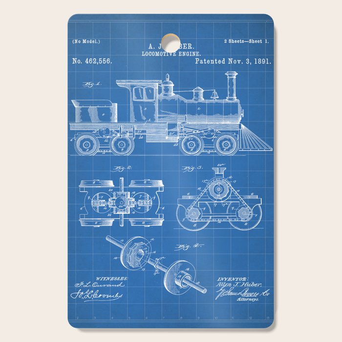 Train Locomotive Patent - Steam Train Art - Blueprint Cutting Board Gallery Image 1